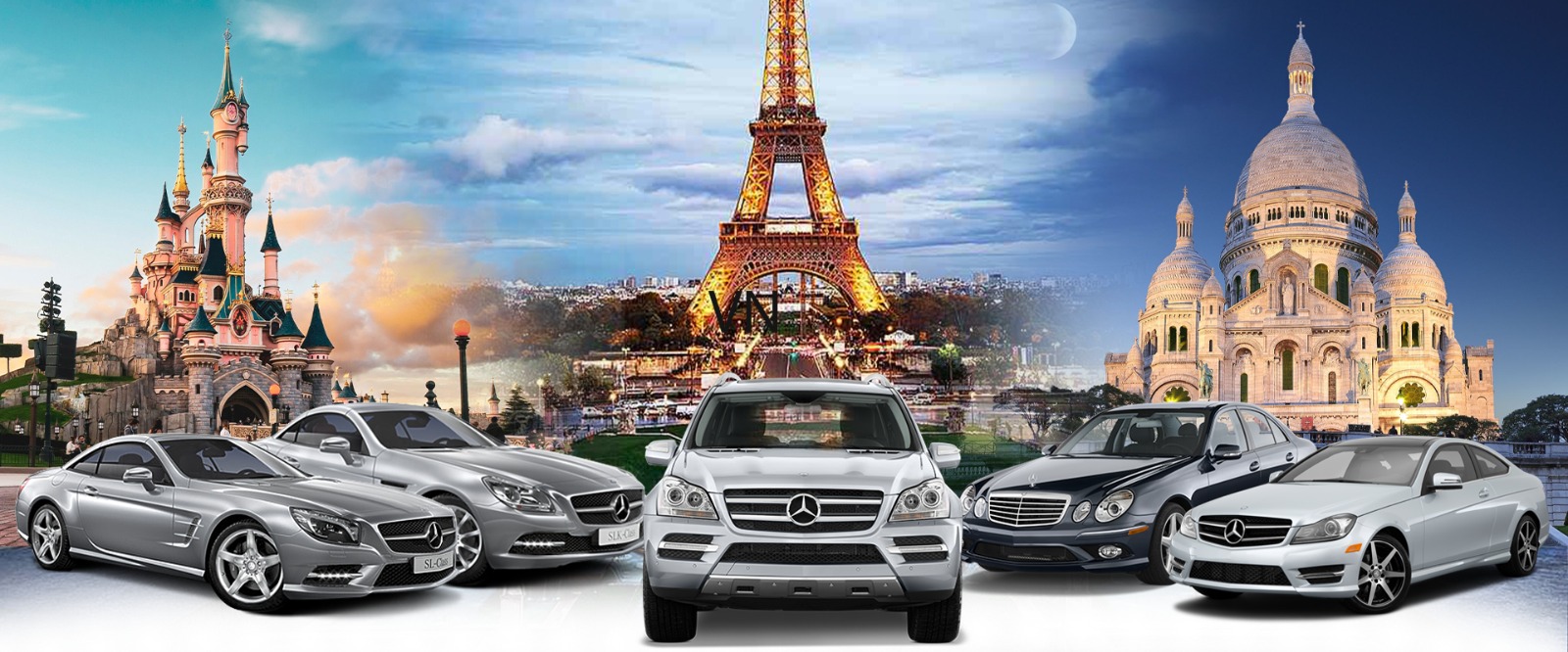 Paris cityscape with luxury vehicles